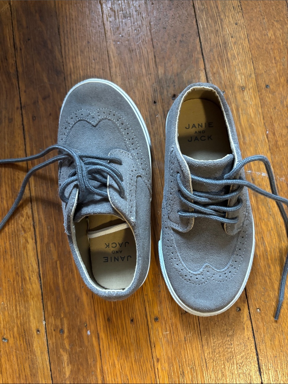 Janie and Jack Gray Suede Brogue Lace-Up Kids Shoes